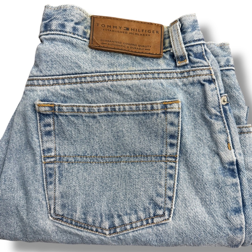 Vintage Tommy Hilfiger Mens Size 32x23 Light Wash Wide Leg Denim Jeans - Picture 1 of 11